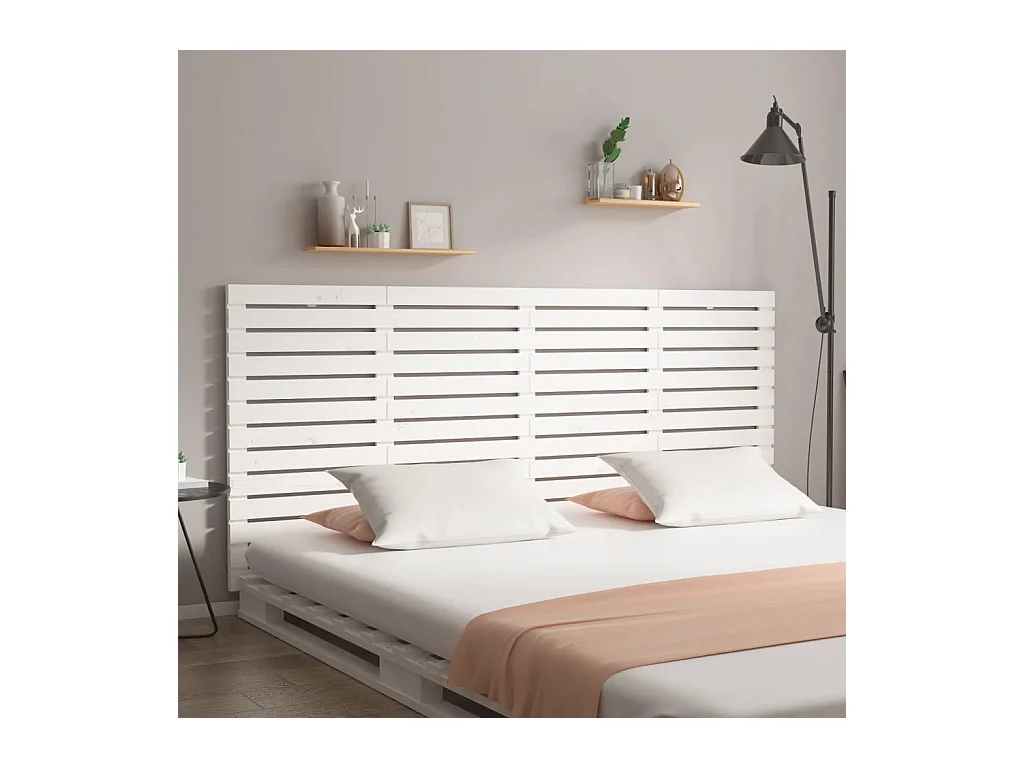 Tête de lit murale Blanc 206x3x91,5 cm Bois massif de pin POI51656 BonneVie Meuble