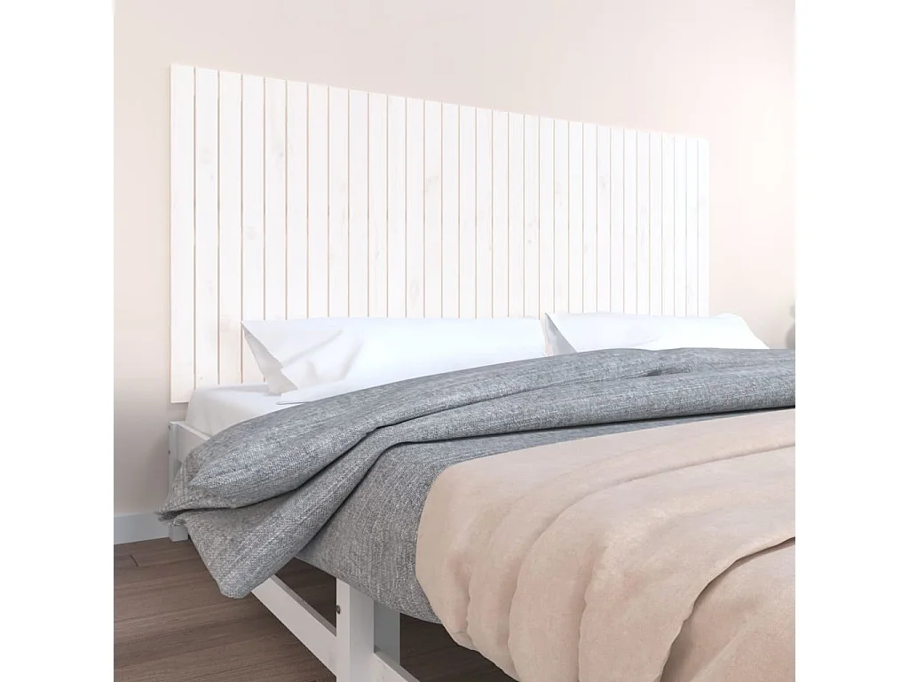 Tête de lit murale Blanc 204x3x90 cm Bois massif de pin POI41464 BonneVie Meuble