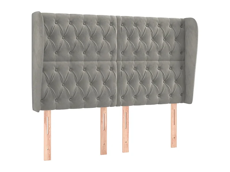 Kopfteil,Bettkopfteil mit Ohren Hellgrau 163x23x118/128 cm Samt -gkd129667