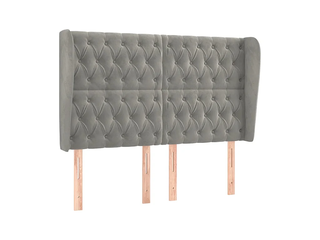 Kopfteil,Bettkopfteil mit Ohren Hellgrau 163x23x118/128 cm Samt -gkd129667