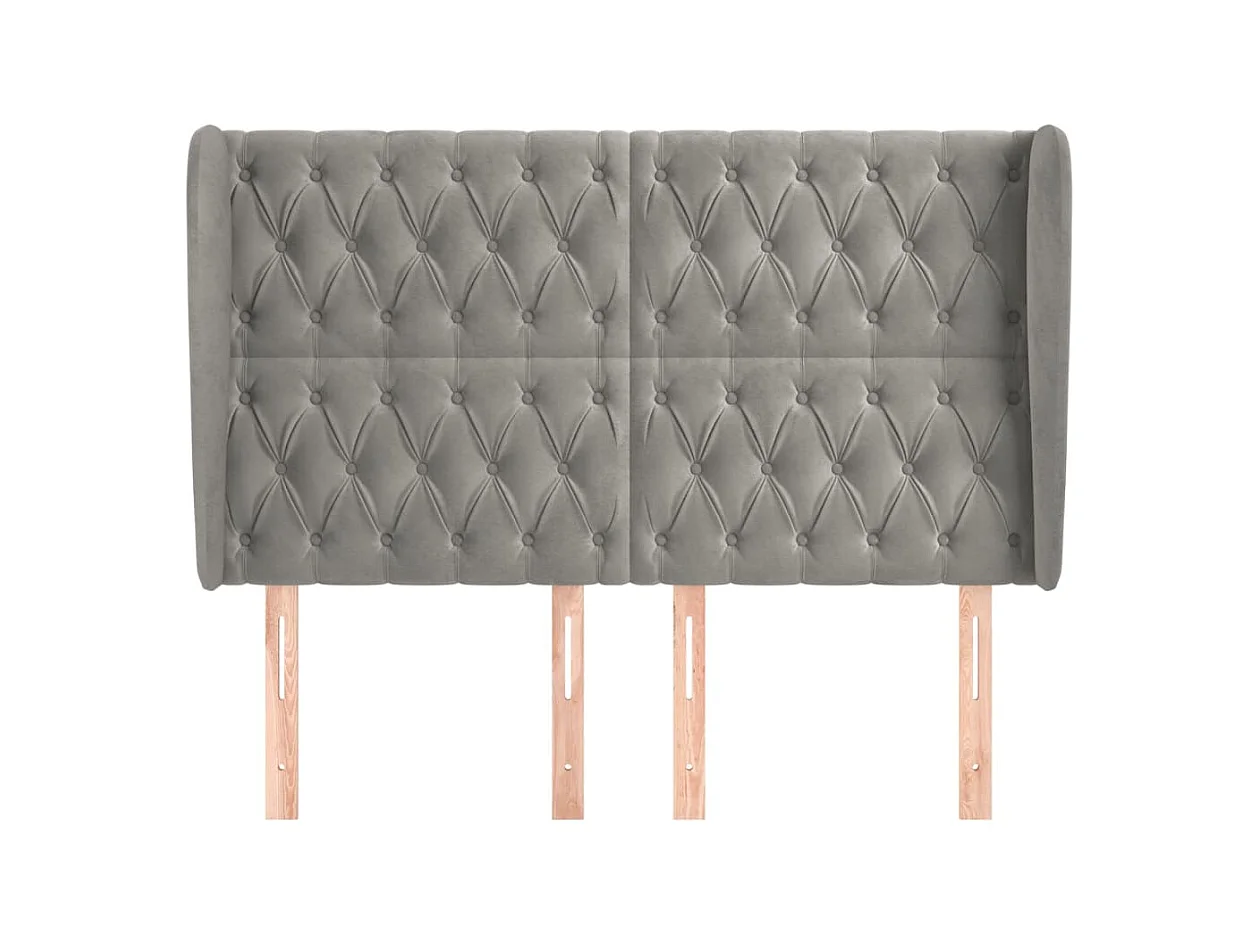 Kopfteil,Bettkopfteil mit Ohren Hellgrau 163x23x118/128 cm Samt -gkd129667