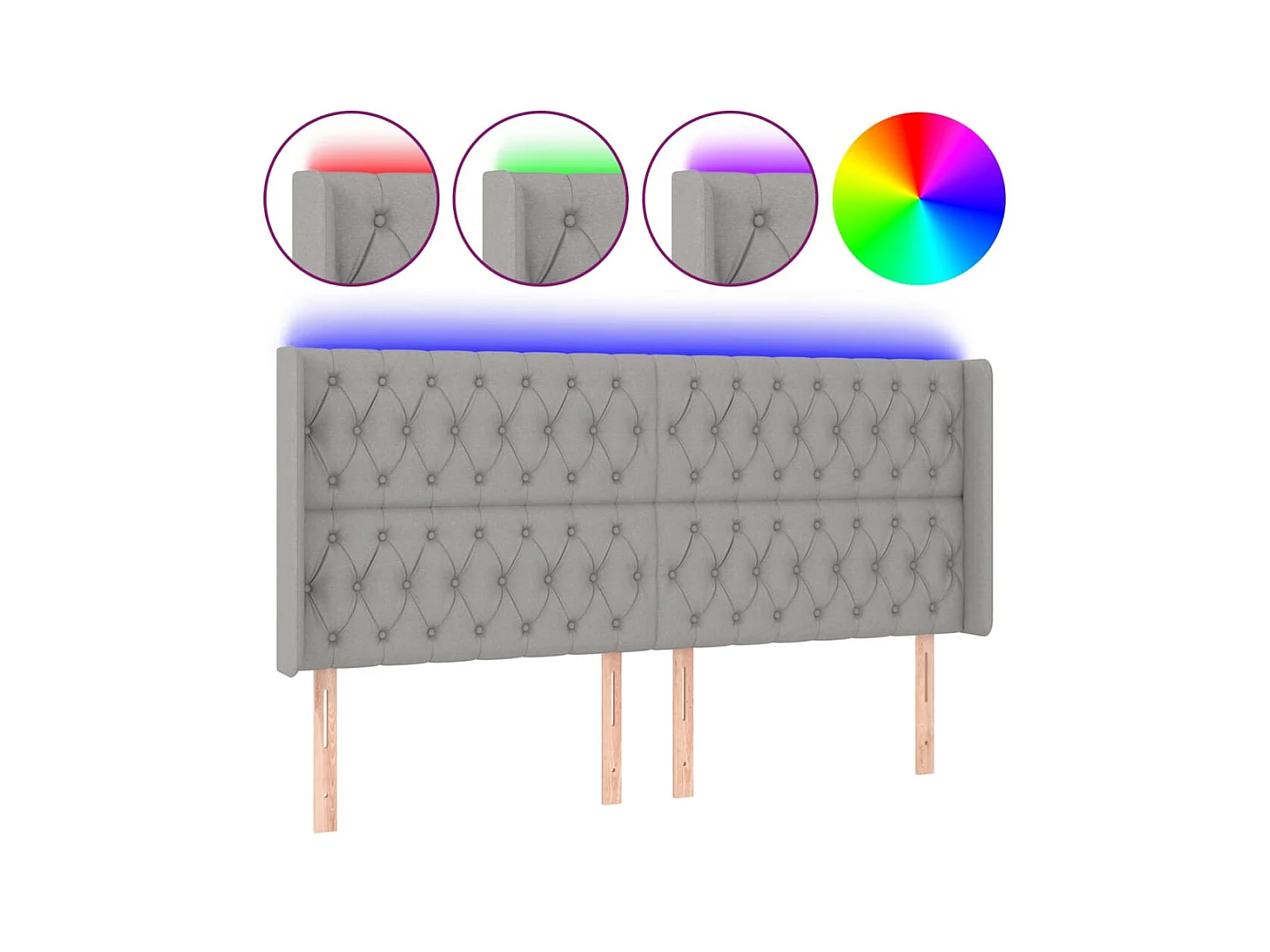 Tête de lit à LED Gris clair 203x16x118/128 cm Tissu POI85345 BonneVie Meuble