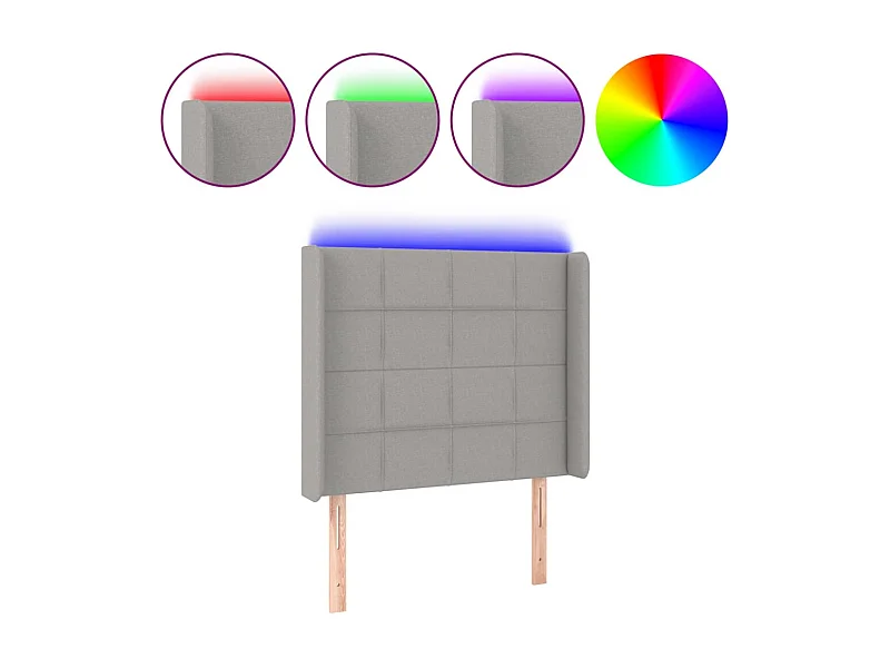 Tête de lit à LED Gris clair 103x16x118/128 cm Tissu POI14573 BonneVie Meuble