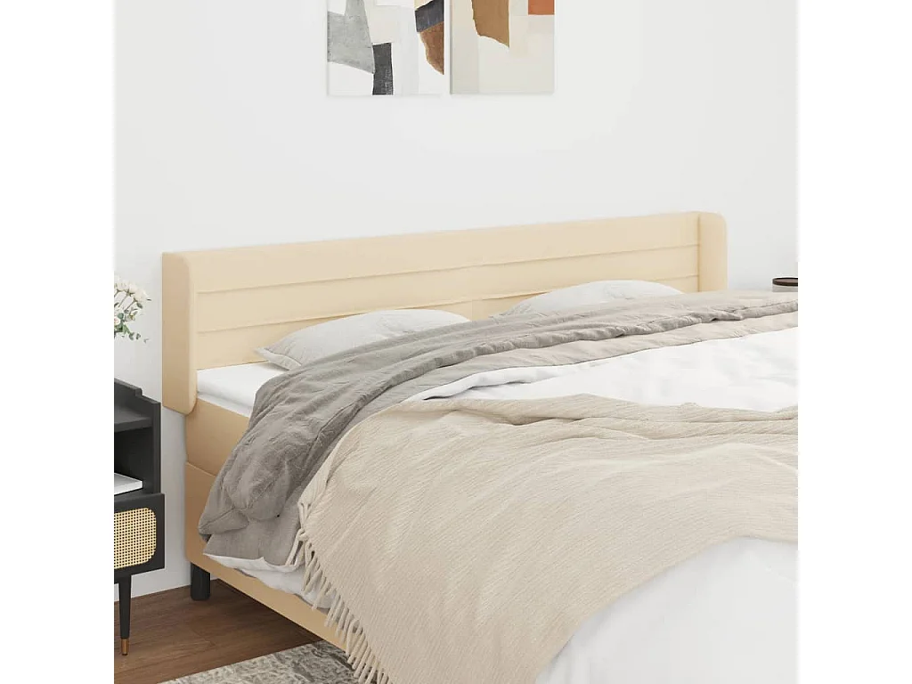 Tête de lit avec oreilles Crème 203x16x78/88 cm Tissu POI57063 BonneVie Meuble