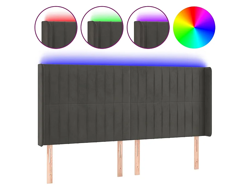 Hoofdbord LED 183x16x118/128 cm fluweel donkergrijs NL137710