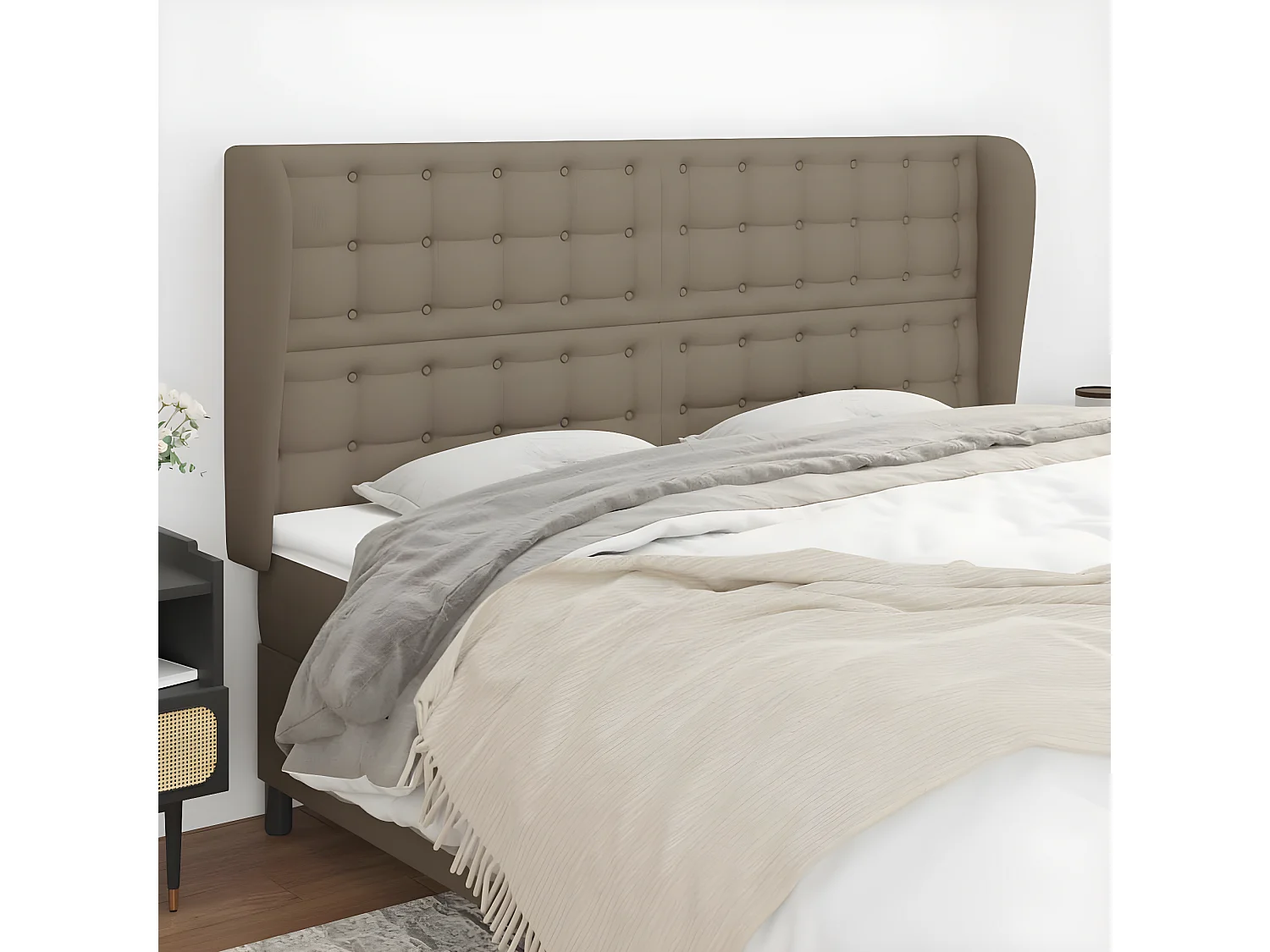 Tête de lit avec oreilles Taupe 203x23x118,128 cm Tissu LKC52025 BonneVie Meuble