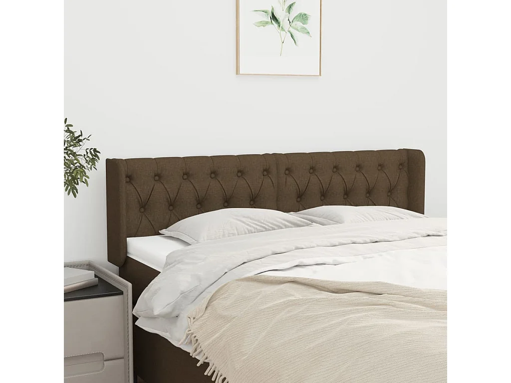 Tête de lit avec oreilles Marron Foncé 147x16x78/88 cm Tissu POI28071 BonneVie Meuble