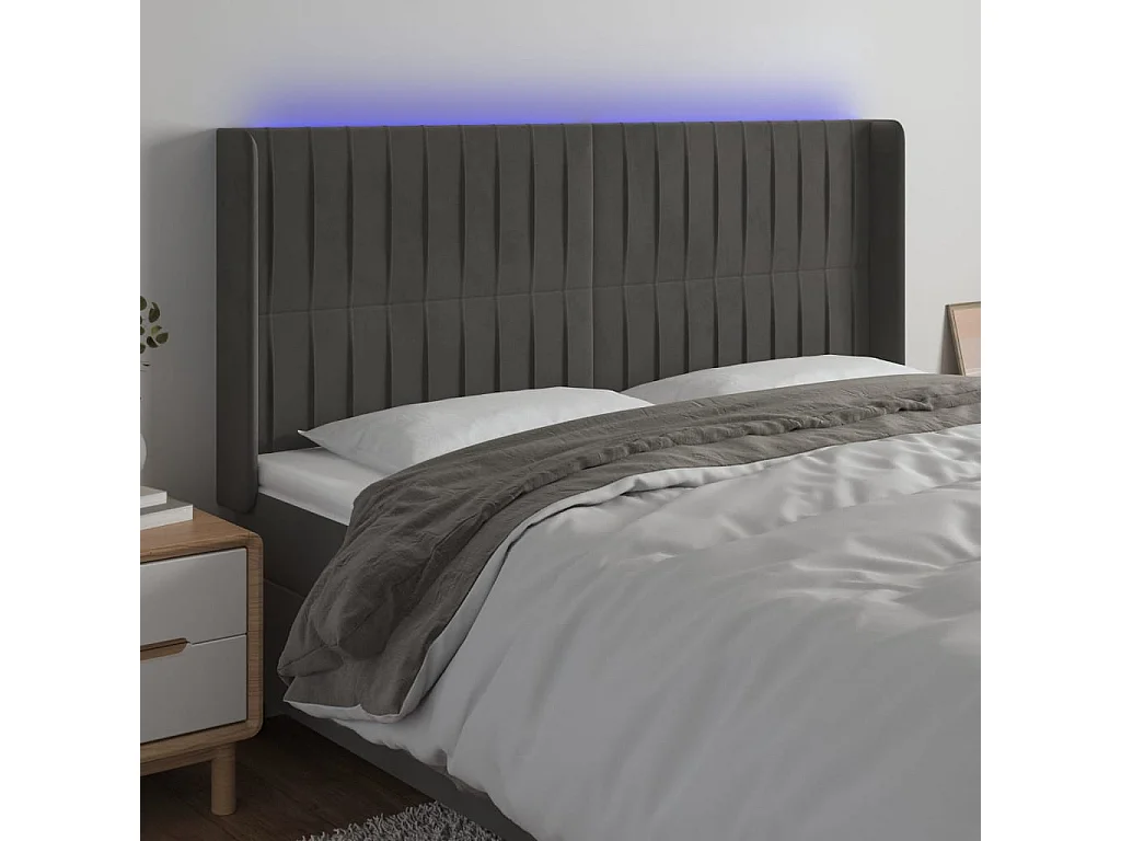 Tête de lit à LED Gris foncé 163x16x118/128 cm Velours POI25468 BonneVie Meuble