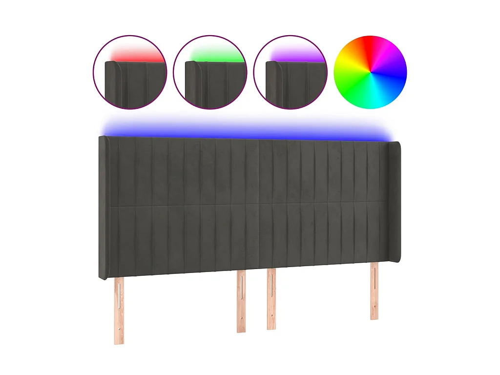 Tête de lit à LED Gris foncé 163x16x118/128 cm Velours POI25468 BonneVie Meuble