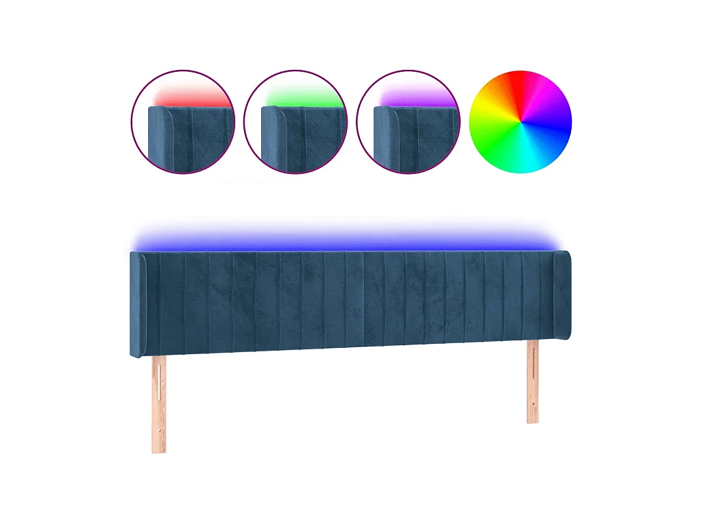 Testiera | Testata del letto a LED Blu Scuro 183x16x78/88 cm in Velluto