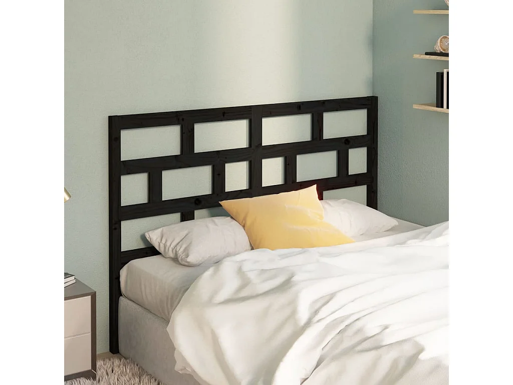 Tête de lit Noir 141x4x100 cm Bois massif de pin POI75275 BonneVie Meuble