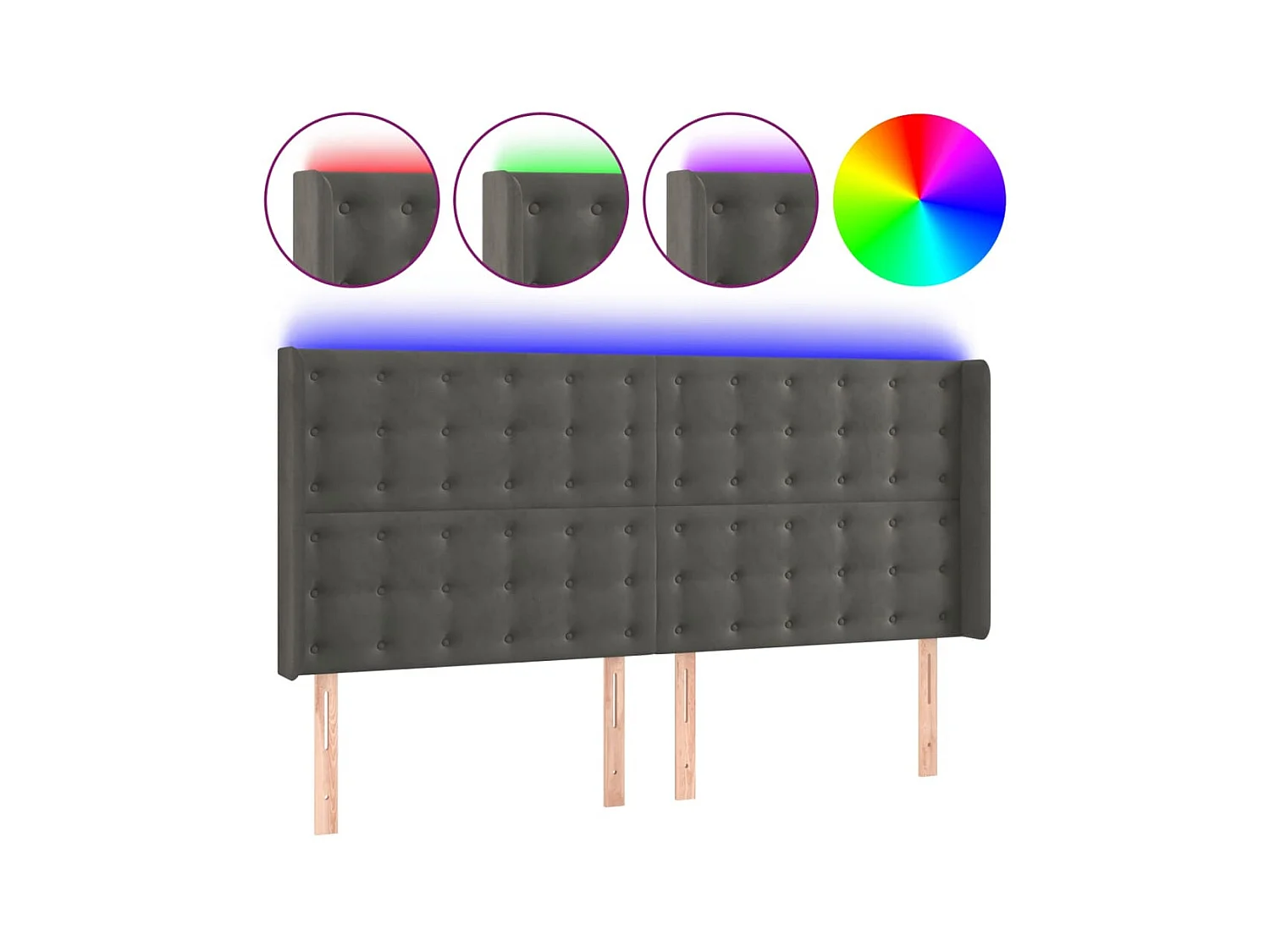 Tête de lit à LED Gris foncé 203x16x118/128 cm Velours POI99690 BonneVie Meuble