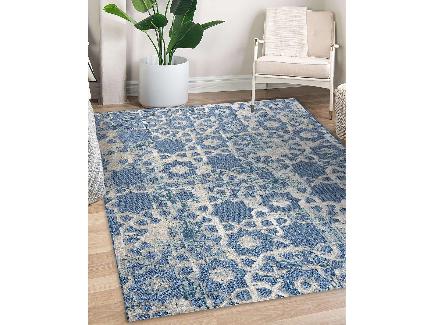 Tapis Structural SOLE D3881 Ornement - tissé à plat bleu / beige 160x220 cm