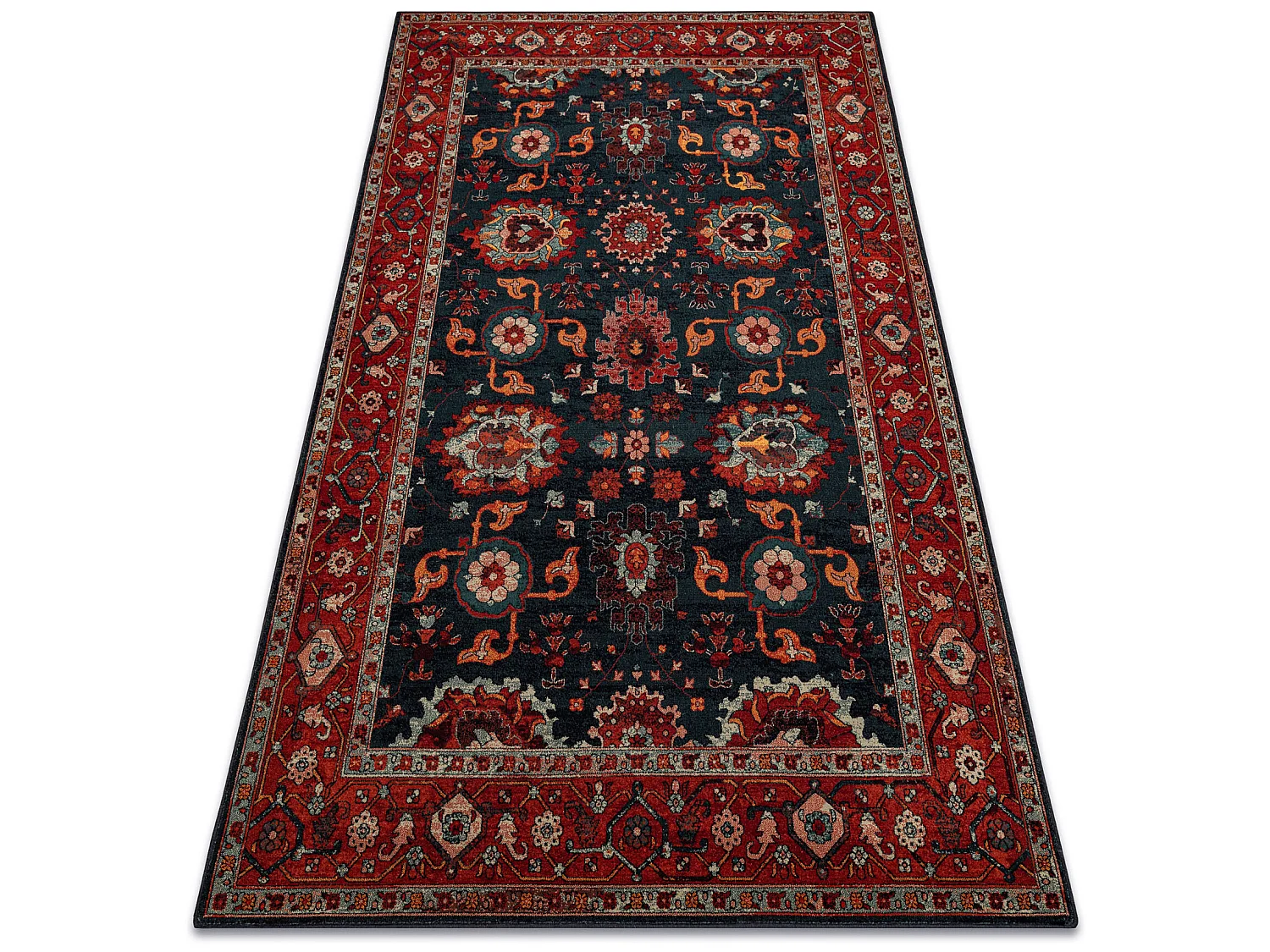 Tapis en laine POLONIA Tesoro Cadre bleu foncé  170x235 cm