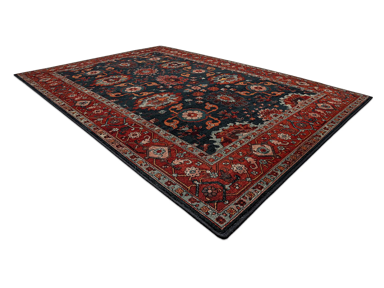 Tapis en laine POLONIA Tesoro Cadre bleu foncé  170x235 cm