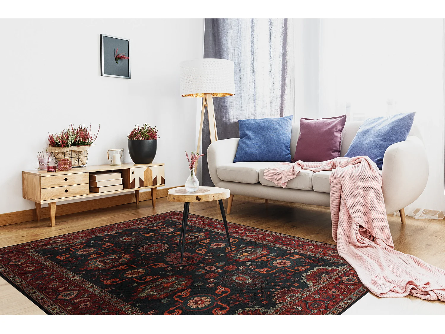 Tapis en laine POLONIA Tesoro Cadre bleu foncé  170x235 cm