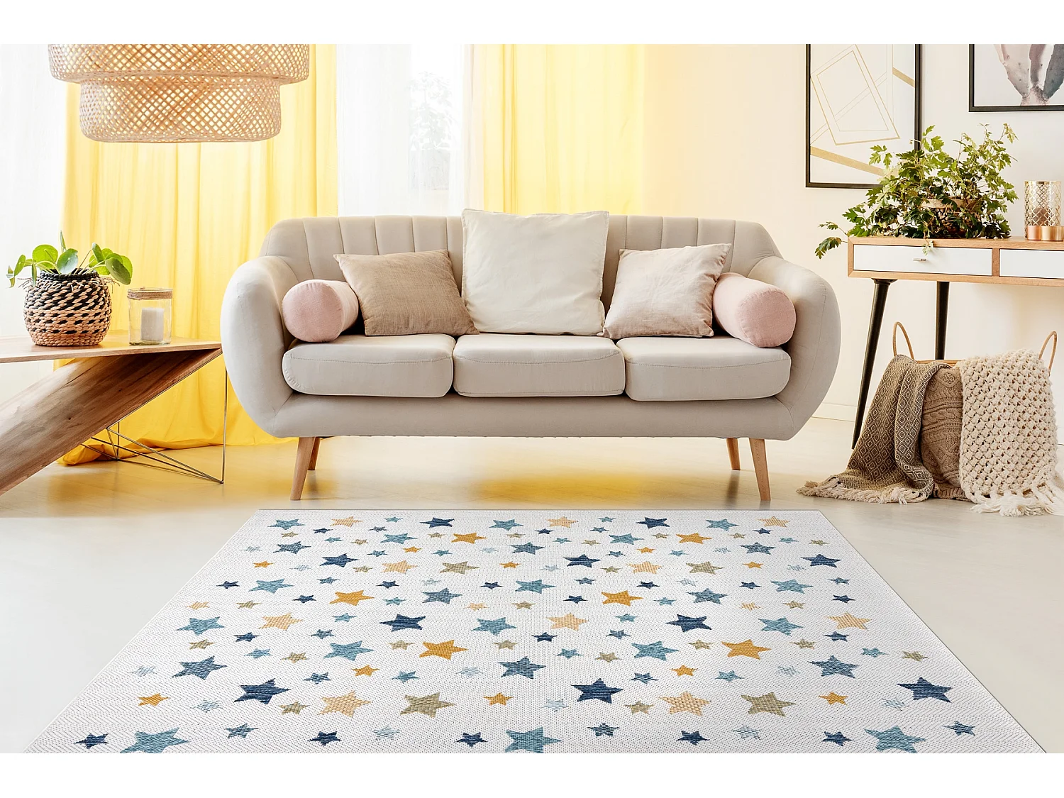 Tapis SIZAL COOPER Étoiles 22260 écru / bleu foncé 180x270 cm