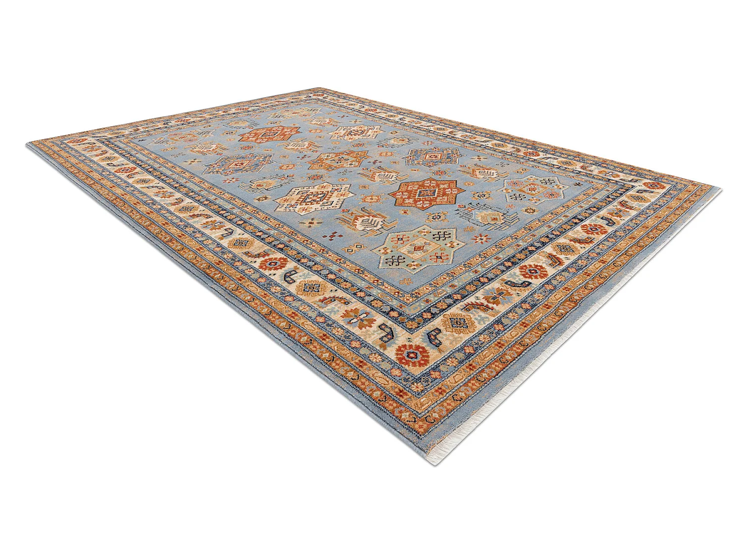 Tapis KESHAN franges, Cadre oriental 7683/53544 beige / bleu 120x145 cm