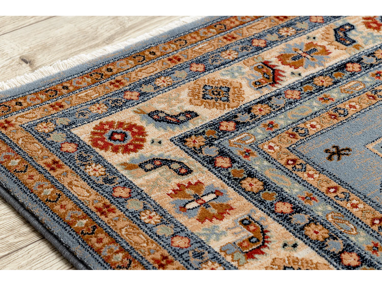 Tapis KESHAN franges, Cadre oriental 7683/53544 beige / bleu 120x145 cm