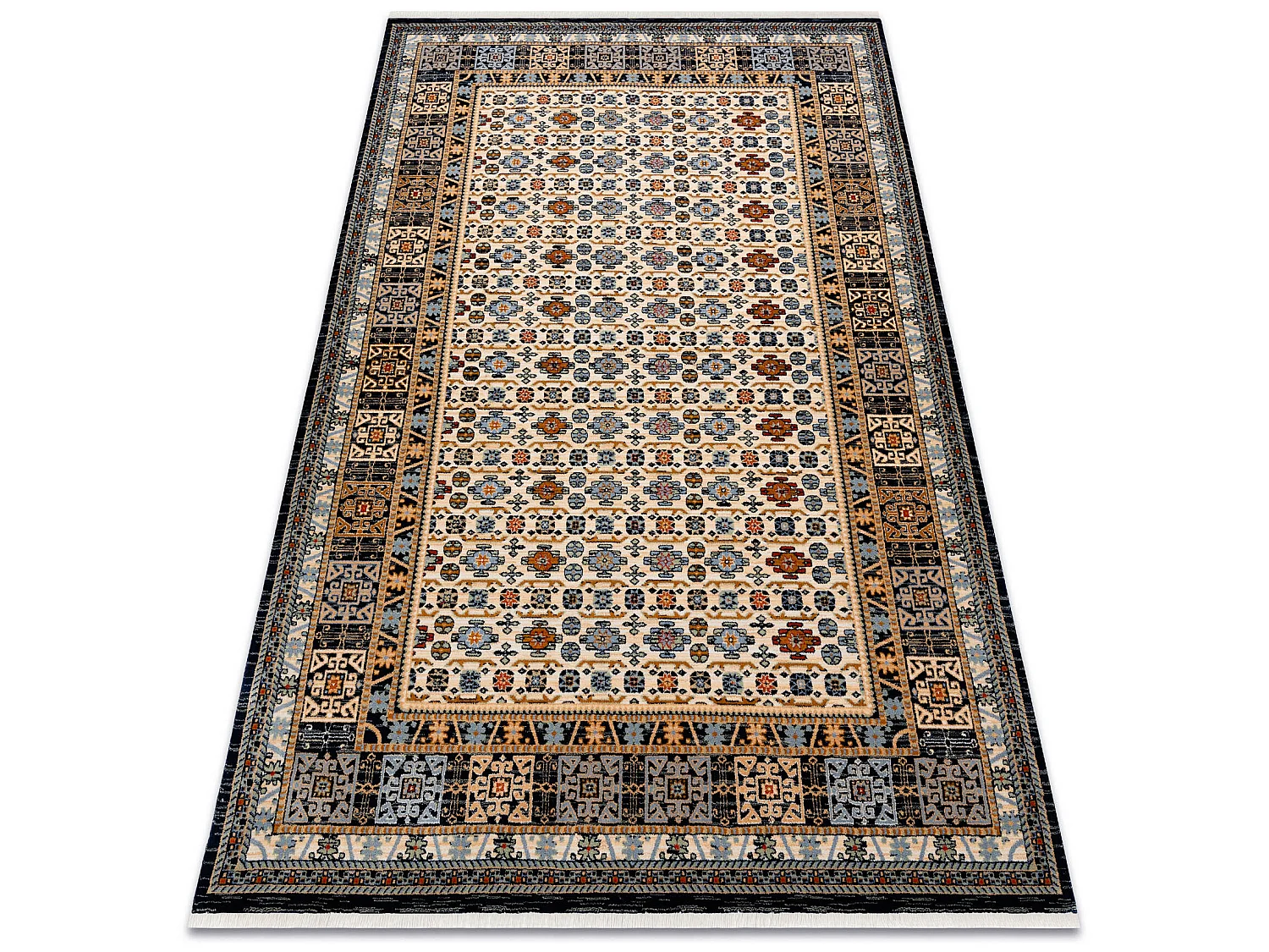 Tapijt KESHAN Frame oosters 6428/53551 beige / marineblauw 80x145 cm