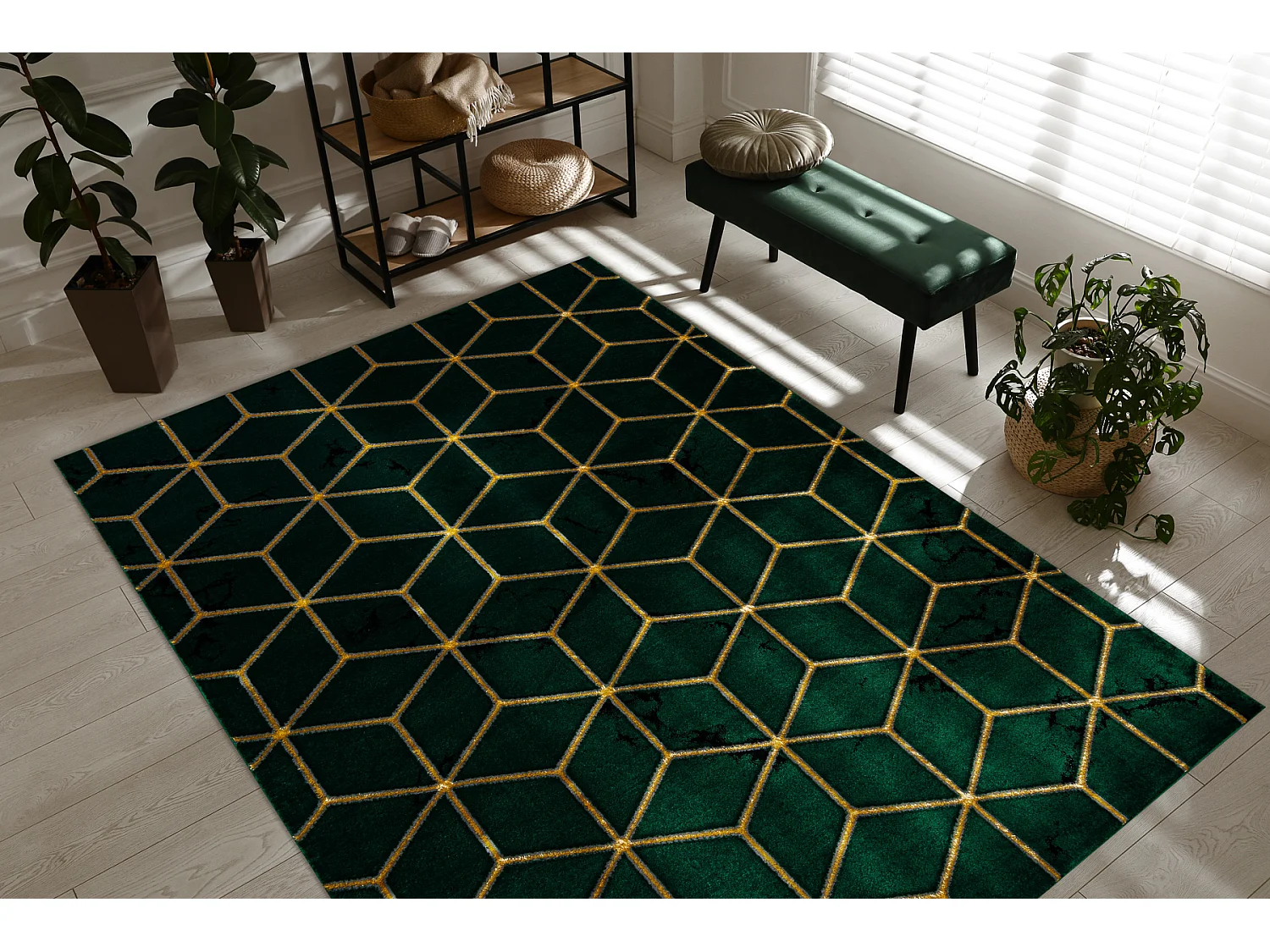 Exklusiv EMERALD Teppich 1014 glamour, stilvoll Würfel Flaschengrün  180x270 cm