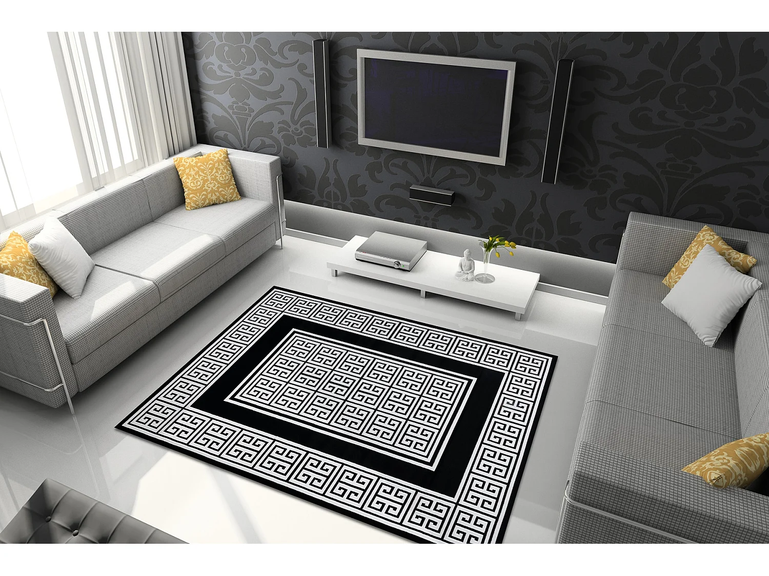 Tapijt GLOSS modern 6776 85 stijlvol, kader, Grieks sleutel zwart / iv 280x370 cm