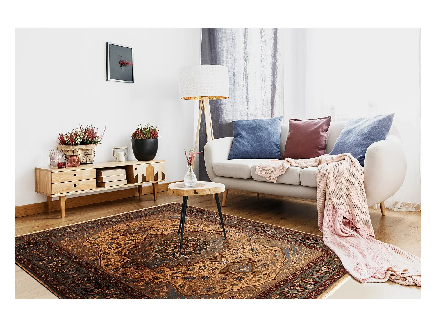 Tapijt KESHAN Rosette oosters 7519/53555 beige / blauw 80x145 cm