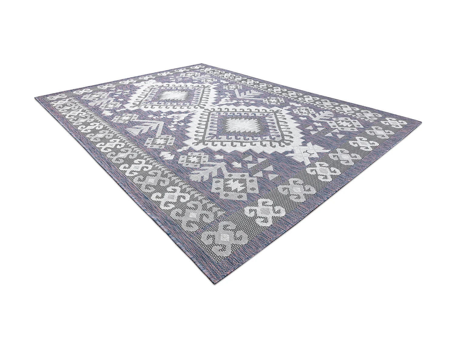 Tapis SIZAL SION aztèque 3007 tissé à plat bleu / rose / ecru 180x270 cm