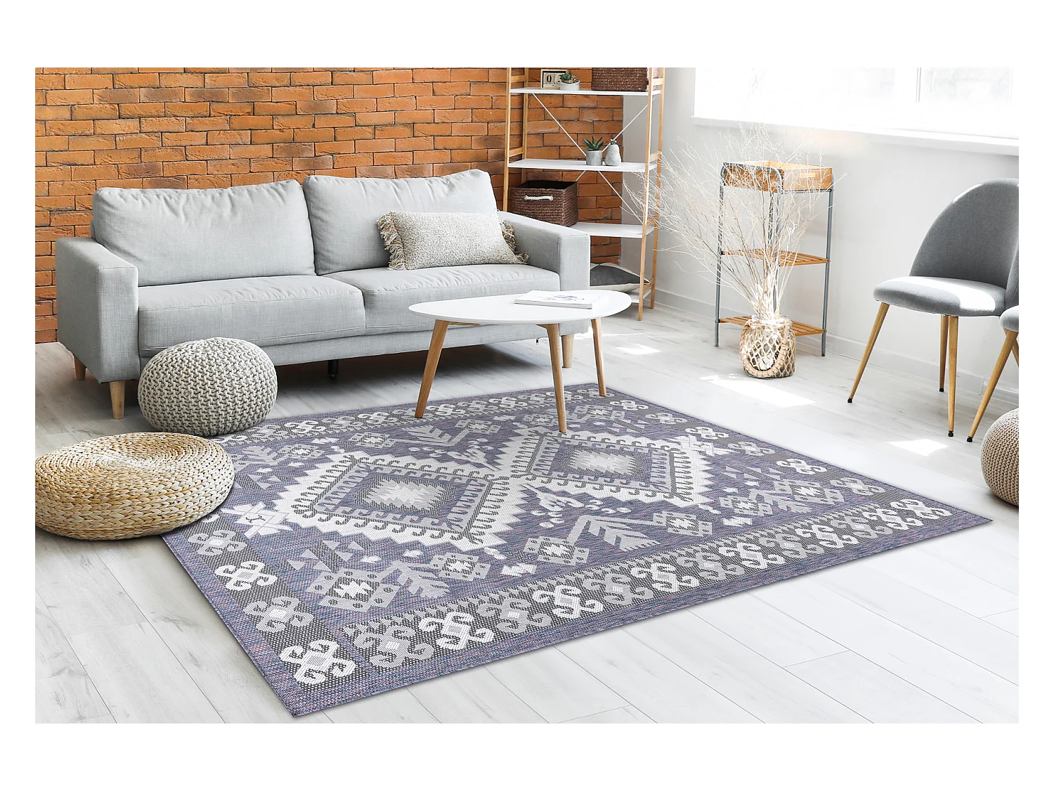 Tapis SIZAL SION aztèque 3007 tissé à plat bleu / rose / ecru 180x270 cm
