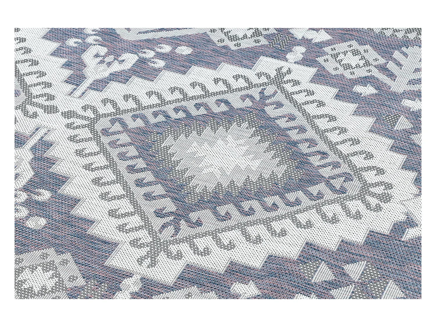 Tapis SIZAL SION aztèque 3007 tissé à plat bleu / rose / ecru 180x270 cm