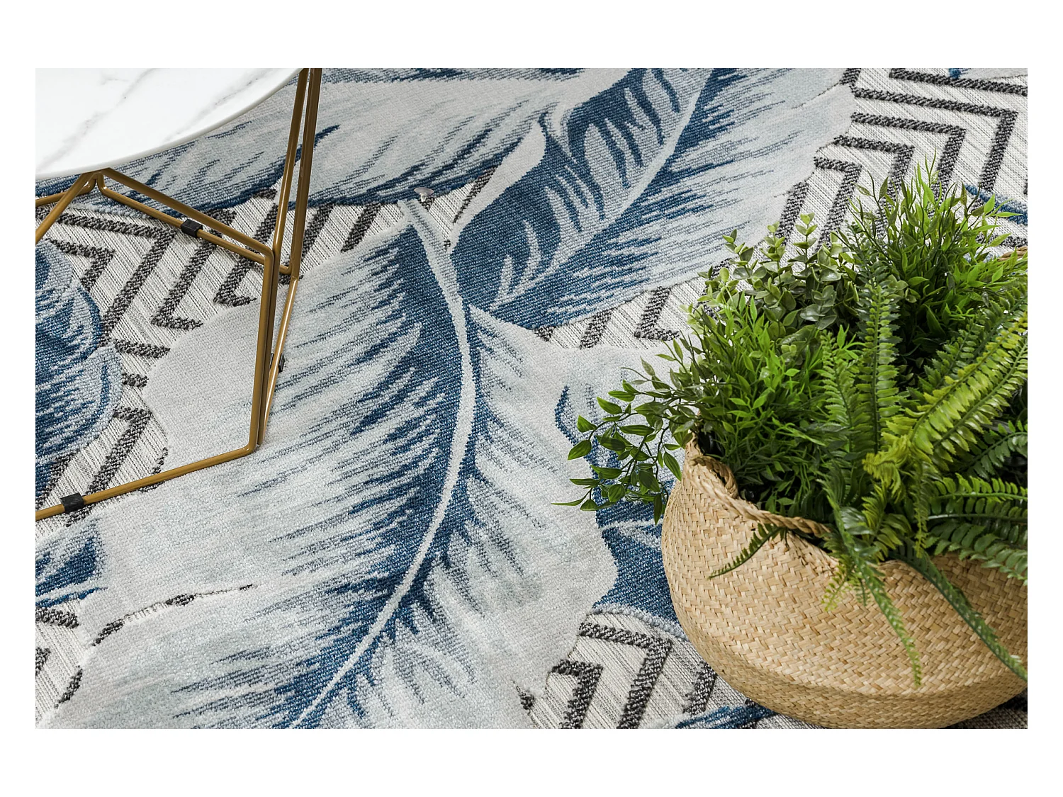 Alfombra Estructural BOTANIC 65242 Plumas, zigzag, tejido plano en el  78x150 cm