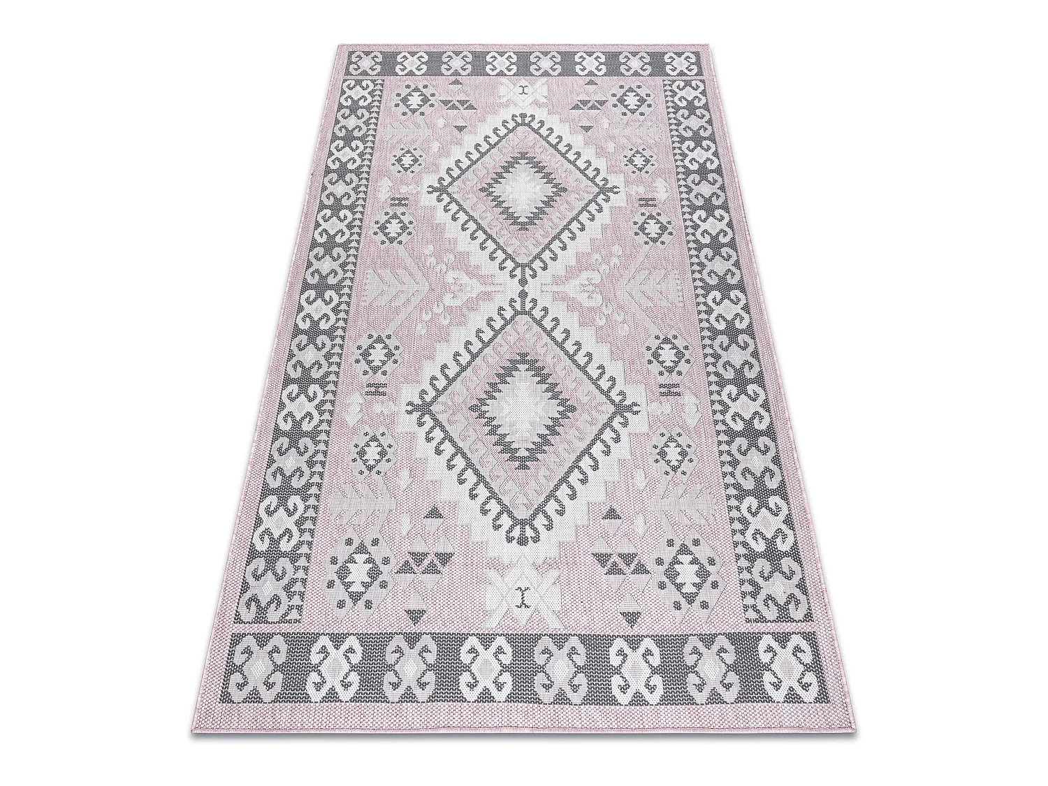 Tapis SIZAL SION aztèque 3007 tissé à plat rose / ecru 180x270 cm