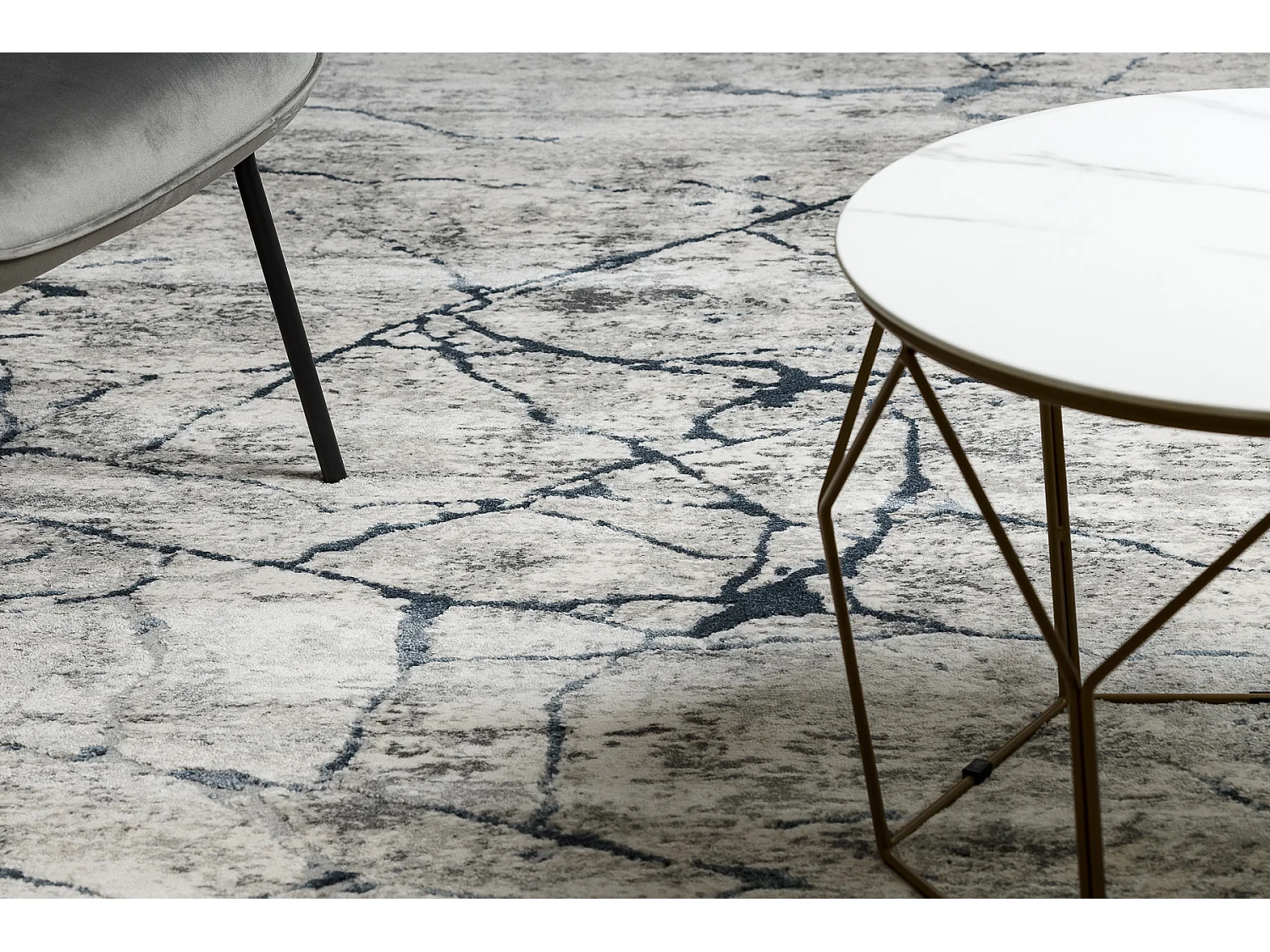 Tapis TULS structural, franges 51320 moderne, Marbre ivoire / bleu 180x270 cm