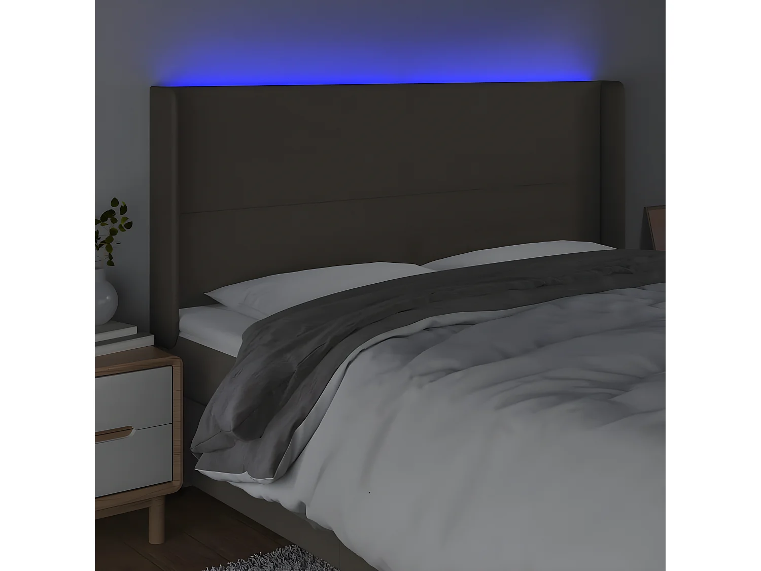 Cabecero con LED de tela gris taupe 203x16x118/128 cm ES35304