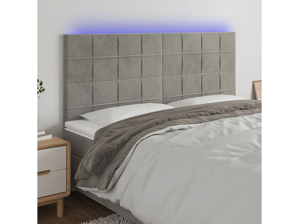 Tête de lit à LED Gris clair 160x5x118/128 cm Velours POI51204 BonneVie Meuble