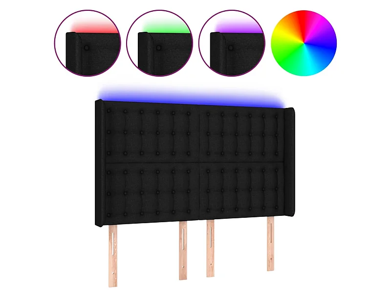 Tête de lit à LED Noir 147x16x118,128 cm Tissu LKC61149 BonneVie Meuble