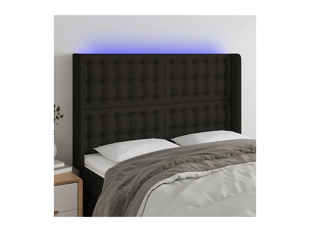 Tête de lit à LED Noir 147x16x118,128 cm Tissu LKC61149 BonneVie Meuble