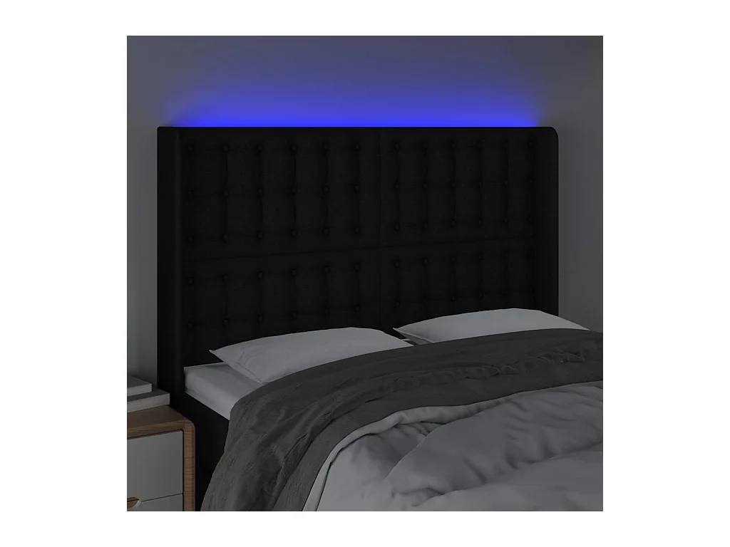 Tête de lit à LED Noir 147x16x118,128 cm Tissu LKC61149 BonneVie Meuble