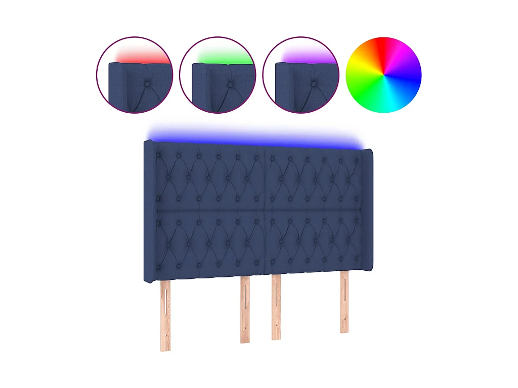 Cabecero con LED de tela azul 163x16x118/128 cm ES56658