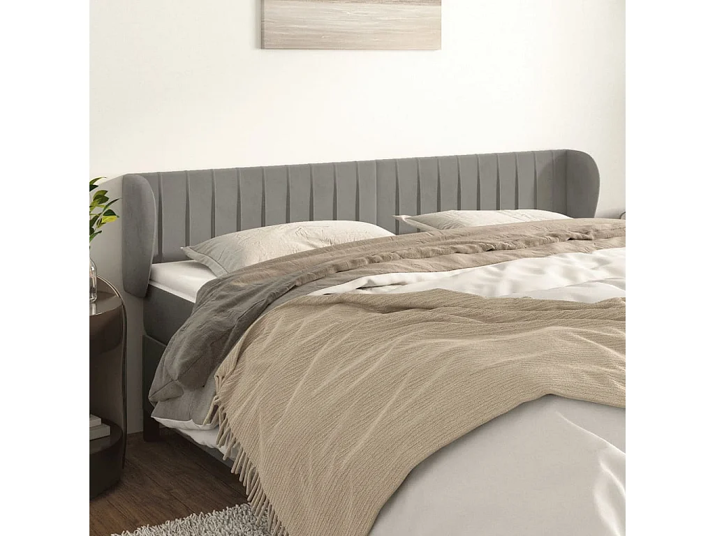 Tête de lit avec oreilles Gris clair 163x23x78/88 cm Velours POI97650 BonneVie Meuble