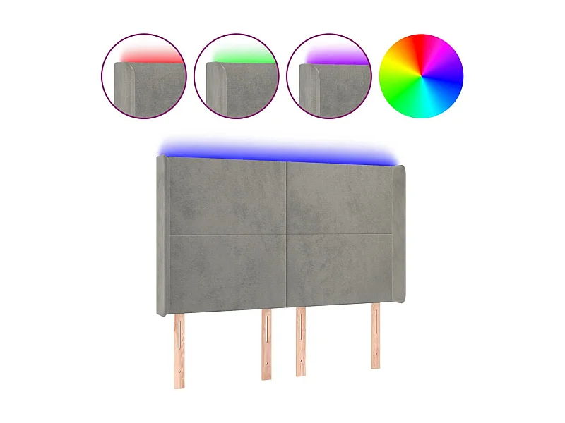 LED Kopfteil,Bettkopfteil Hellgrau 147x16x118/128 cm Samt -gkd476097