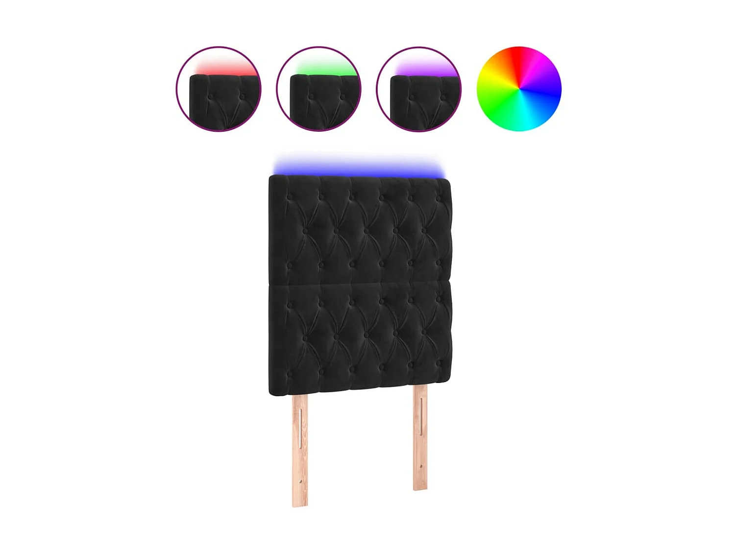 Tête de lit à LED Noir 80x7x118/128 cm Velours POI71110 BonneVie Meuble