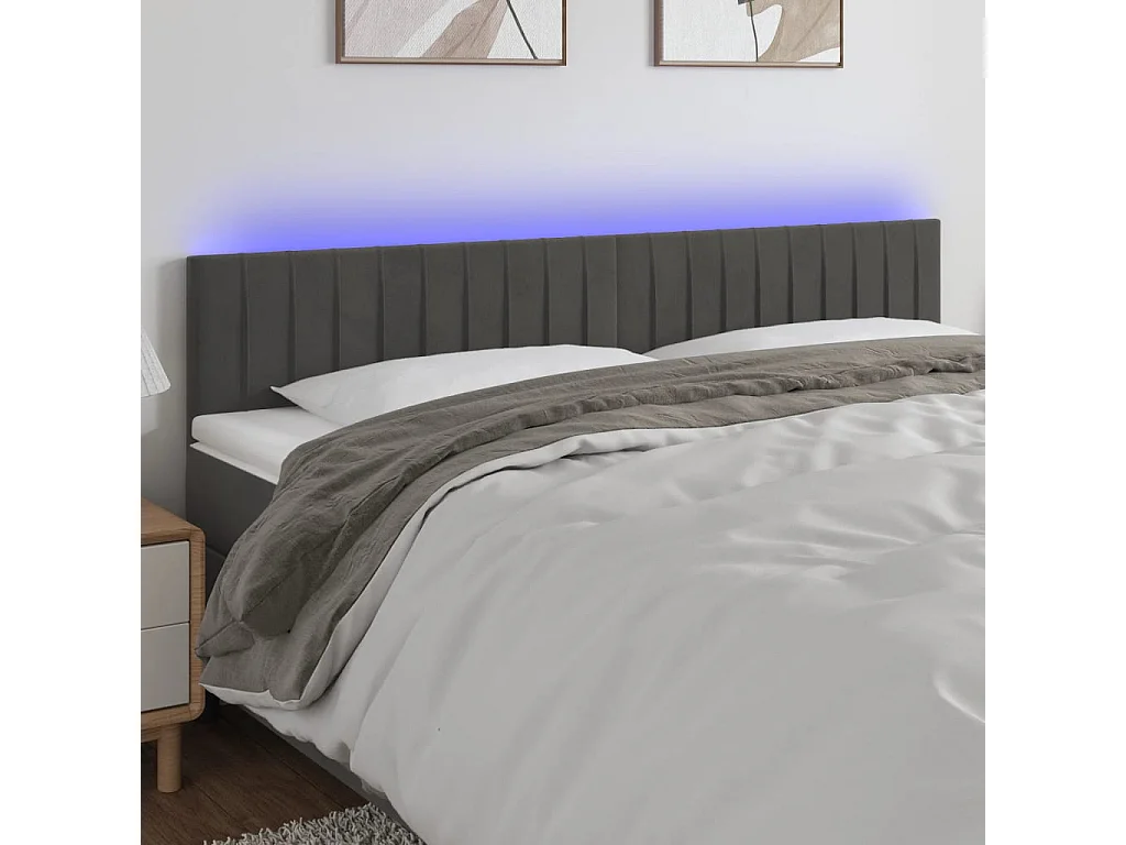 Tête de lit à LED Gris foncé 160x5x78/88 cm Velours POI35345 BonneVie Meuble