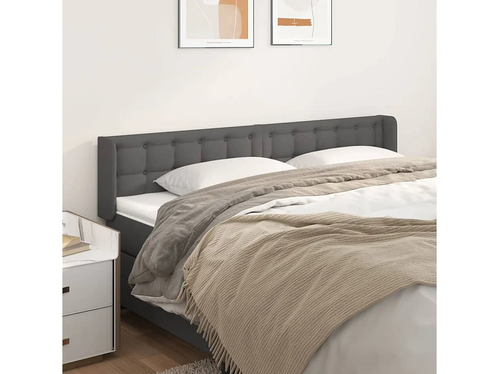 Tête de lit avec oreilles Gris 183x16x78/88 cm Similicuir POI71696 BonneVie Meuble