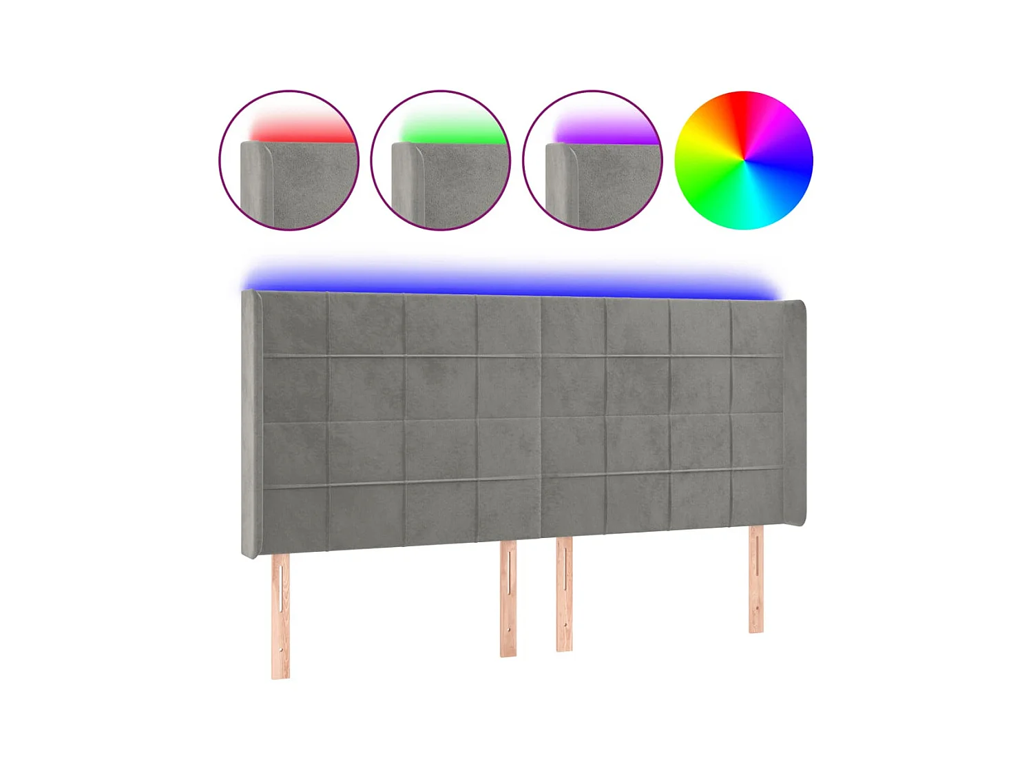 Tête de lit à LED Gris clair 203x16x118/128 cm Velours POI27191 BonneVie Meuble