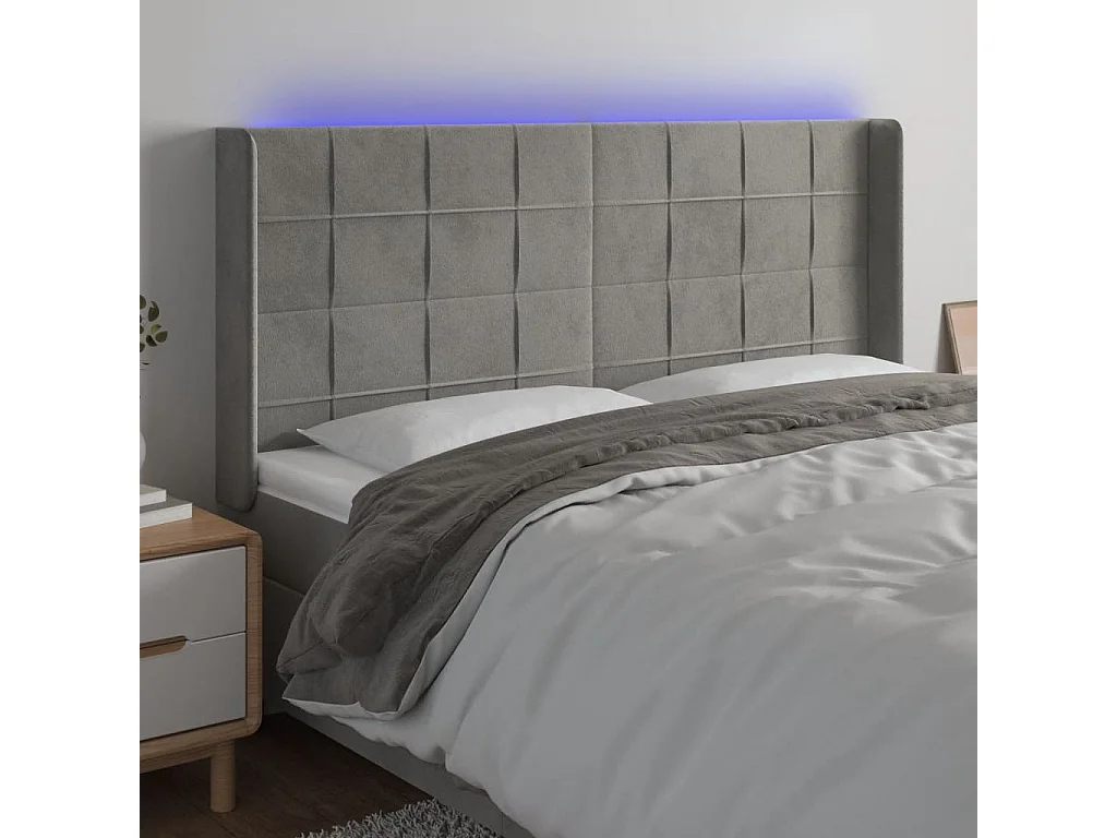 Cabecero con LED de terciopelo gris claro 203x16x118/128 cm ES27135