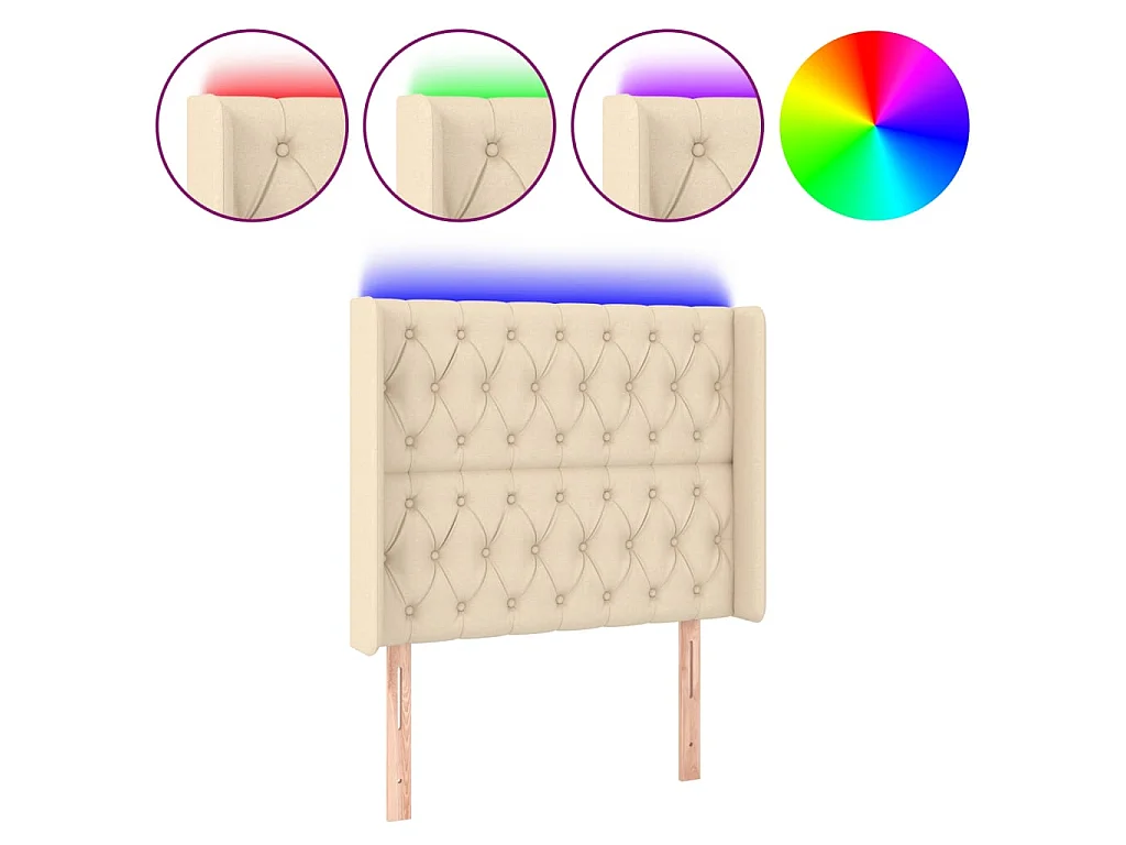 Cabecero con LED de tela color crema 103x16x118/128 cm ES48956