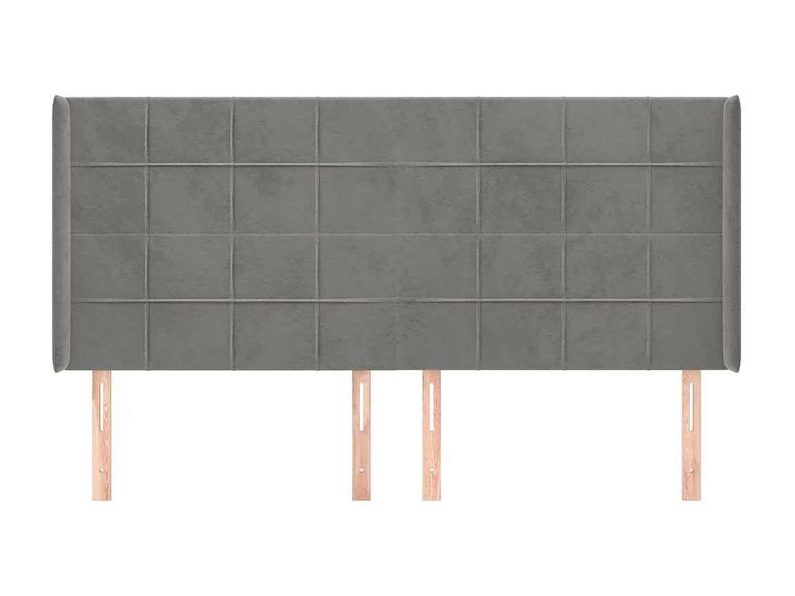 Cabeceira cama c/ abas veludo 203x16x118/128 cm cinzento-claro PT369503