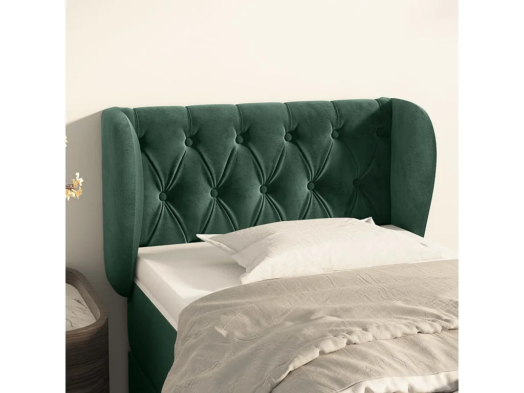 Cabeceira de cama c/ abas veludo 83x23x78/88cm verde-escuro PT923458