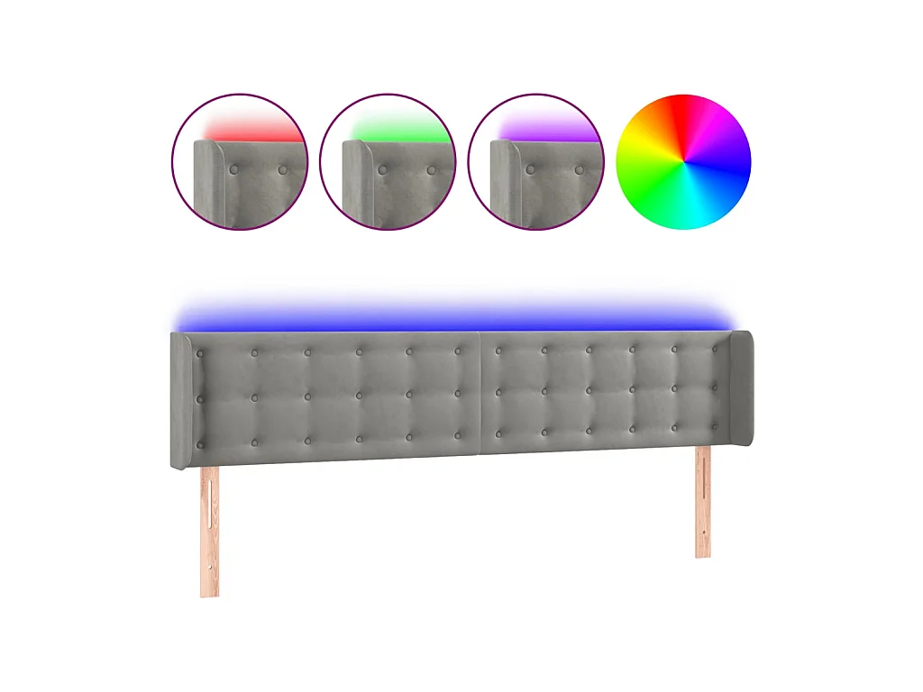 Tête de lit à LED Gris clair 203x16x78/88 cm Velours POI27432 BonneVie Meuble